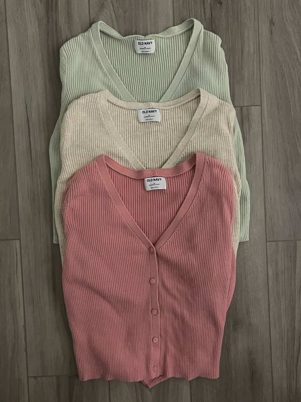 Old Navy Ribbed Button-Front Cardigans in Pink, Cream, Sage - Set of 3 - Picture 2 of 2
